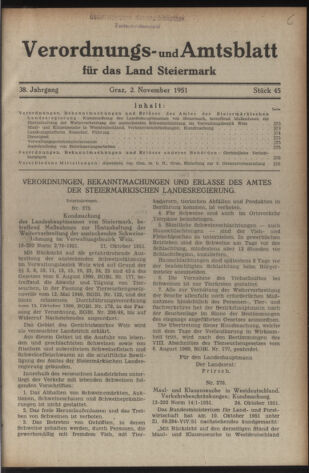 Verordnungsblatt der steiermärkischen Landesregierung 19511102 Seite: 1