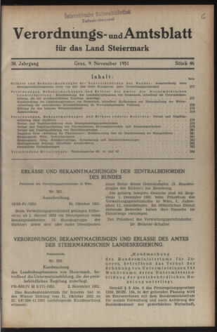 Verordnungsblatt der steiermärkischen Landesregierung 19511109 Seite: 1