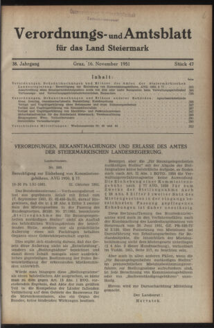 Verordnungsblatt der steiermärkischen Landesregierung 19511116 Seite: 1