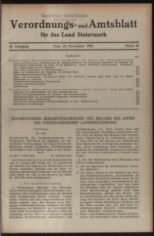 Verordnungsblatt der steiermärkischen Landesregierung 19511123 Seite: 1