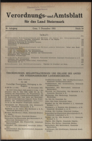 Verordnungsblatt der steiermärkischen Landesregierung 19511207 Seite: 1