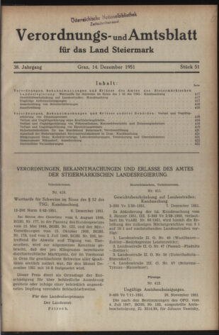 Verordnungsblatt der steiermärkischen Landesregierung 19511214 Seite: 1