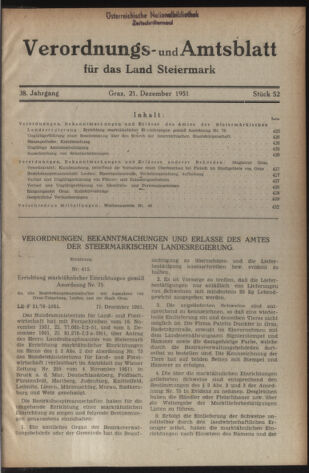 Verordnungsblatt der steiermärkischen Landesregierung 19511221 Seite: 1