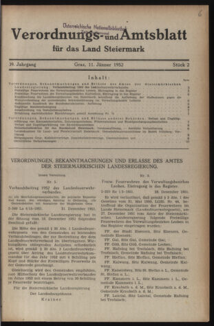 Verordnungsblatt der steiermärkischen Landesregierung 19520111 Seite: 1