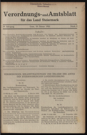 Verordnungsblatt der steiermärkischen Landesregierung 19520118 Seite: 1