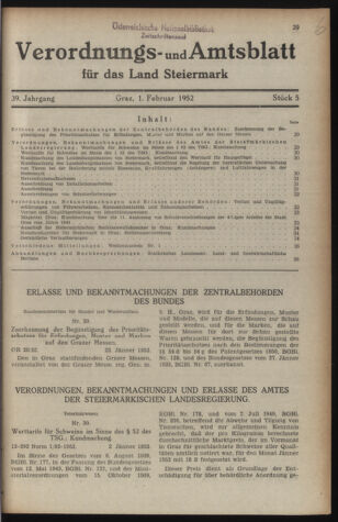 Verordnungsblatt der steiermärkischen Landesregierung 19520201 Seite: 1