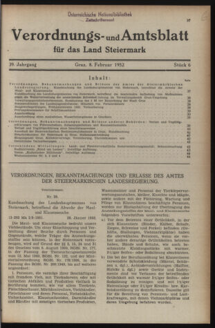 Verordnungsblatt der steiermärkischen Landesregierung 19520208 Seite: 1