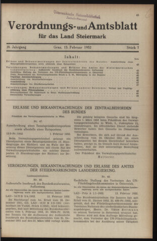 Verordnungsblatt der steiermärkischen Landesregierung 19520215 Seite: 1