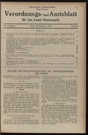 Verordnungsblatt der steiermärkischen Landesregierung 19520222 Seite: 1