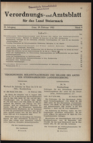 Verordnungsblatt der steiermärkischen Landesregierung 19520229 Seite: 1