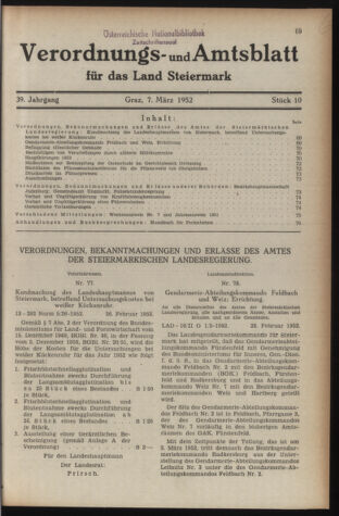 Verordnungsblatt der steiermärkischen Landesregierung 19520307 Seite: 1