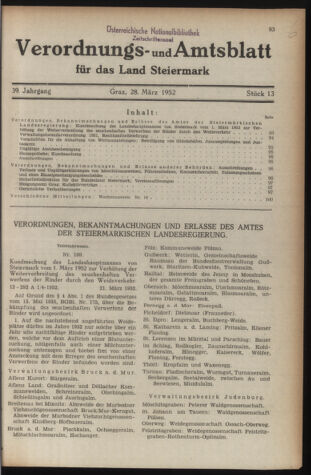 Verordnungsblatt der steiermärkischen Landesregierung 19520328 Seite: 1