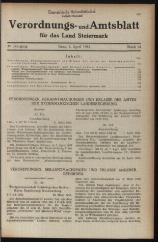 Verordnungsblatt der steiermärkischen Landesregierung 19520404 Seite: 1