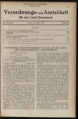 Verordnungsblatt der steiermärkischen Landesregierung 19520411 Seite: 1