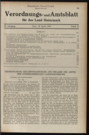 Verordnungsblatt der steiermärkischen Landesregierung 19520418 Seite: 1