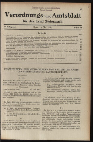 Verordnungsblatt der steiermärkischen Landesregierung 19520516 Seite: 1