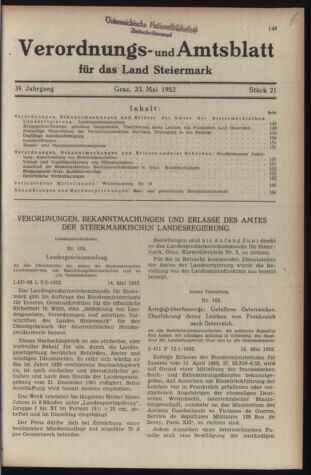 Verordnungsblatt der steiermärkischen Landesregierung 19520523 Seite: 1