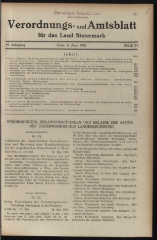 Verordnungsblatt der steiermärkischen Landesregierung 19520606 Seite: 1