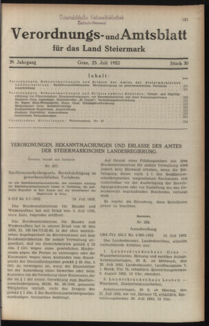 Verordnungsblatt der steiermärkischen Landesregierung 19520725 Seite: 1