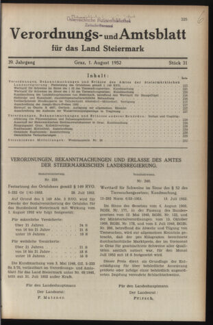 Verordnungsblatt der steiermärkischen Landesregierung 19520801 Seite: 1