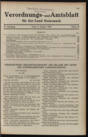 Verordnungsblatt der steiermärkischen Landesregierung 19520808 Seite: 1