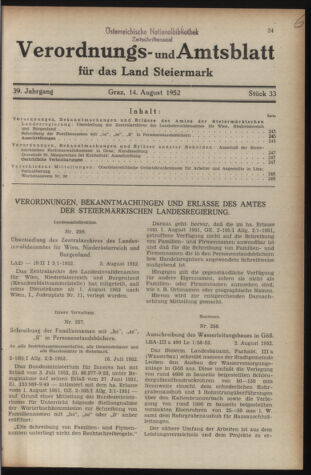 Verordnungsblatt der steiermärkischen Landesregierung 19520814 Seite: 1