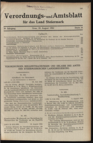 Verordnungsblatt der steiermärkischen Landesregierung 19520822 Seite: 1