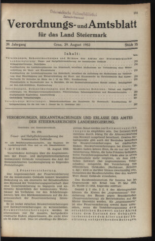 Verordnungsblatt der steiermärkischen Landesregierung 19520829 Seite: 1