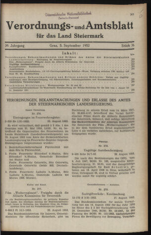 Verordnungsblatt der steiermärkischen Landesregierung 19520905 Seite: 1