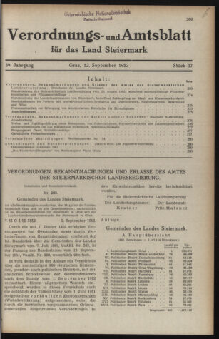 Verordnungsblatt der steiermärkischen Landesregierung 19520912 Seite: 1