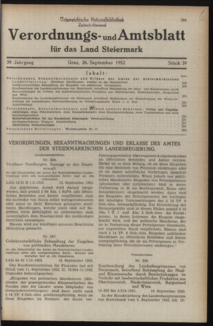 Verordnungsblatt der steiermärkischen Landesregierung 19520926 Seite: 1