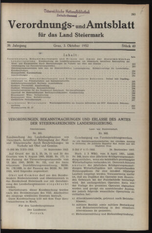 Verordnungsblatt der steiermärkischen Landesregierung 19521003 Seite: 1