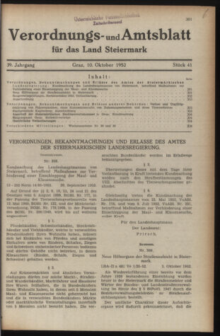 Verordnungsblatt der steiermärkischen Landesregierung 19521010 Seite: 1