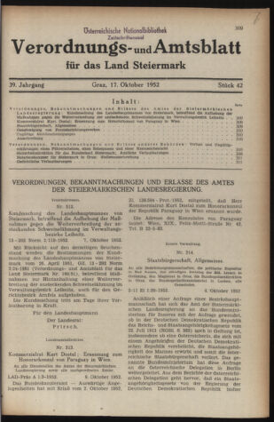 Verordnungsblatt der steiermärkischen Landesregierung 19521017 Seite: 1