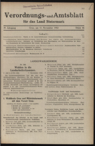 Verordnungsblatt der steiermärkischen Landesregierung 19521111 Seite: 1