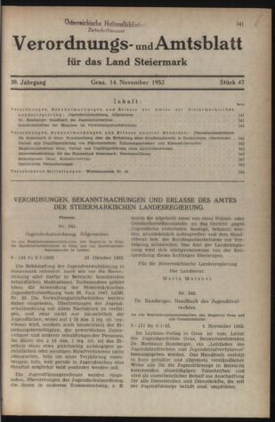 Verordnungsblatt der steiermärkischen Landesregierung 19521114 Seite: 1