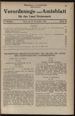 Verordnungsblatt der steiermärkischen Landesregierung 19521121 Seite: 1