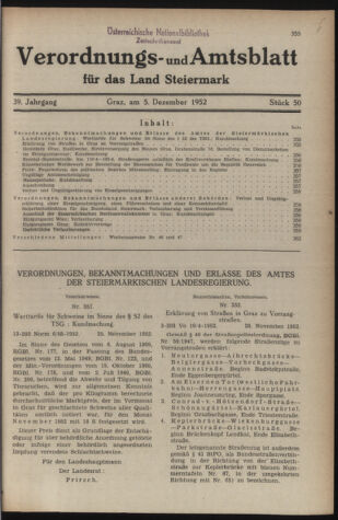 Verordnungsblatt der steiermärkischen Landesregierung 19521205 Seite: 1