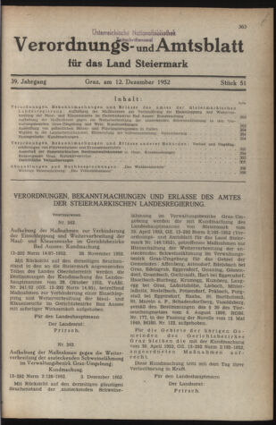 Verordnungsblatt der steiermärkischen Landesregierung 19521212 Seite: 1