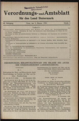 Verordnungsblatt der steiermärkischen Landesregierung 19530102 Seite: 1