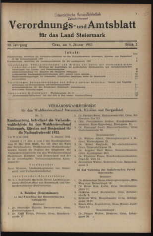 Verordnungsblatt der steiermärkischen Landesregierung 19530109 Seite: 1