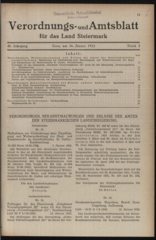 Verordnungsblatt der steiermärkischen Landesregierung 19530116 Seite: 1