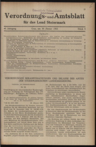 Verordnungsblatt der steiermärkischen Landesregierung 19530130 Seite: 1