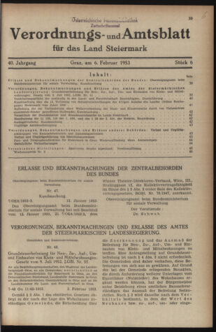 Verordnungsblatt der steiermärkischen Landesregierung 19530206 Seite: 1