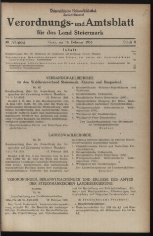 Verordnungsblatt der steiermärkischen Landesregierung 19530218 Seite: 1