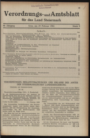 Verordnungsblatt der steiermärkischen Landesregierung 19530227 Seite: 1