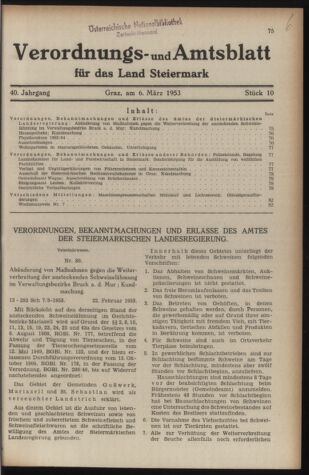 Verordnungsblatt der steiermärkischen Landesregierung 19530306 Seite: 1