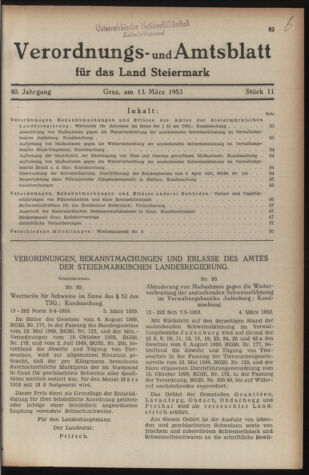 Verordnungsblatt der steiermärkischen Landesregierung 19530313 Seite: 1