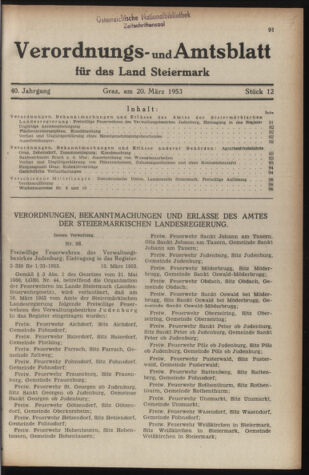 Verordnungsblatt der steiermärkischen Landesregierung 19530320 Seite: 1