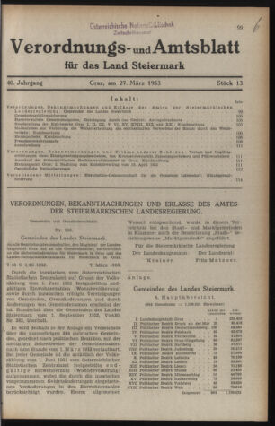 Verordnungsblatt der steiermärkischen Landesregierung 19530327 Seite: 1